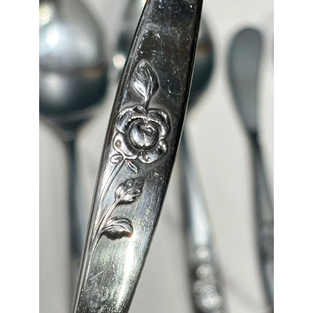 Vtg Oneida Stainless Steel Flatware Set 42pc Our Rose Floral Pattern Silverware